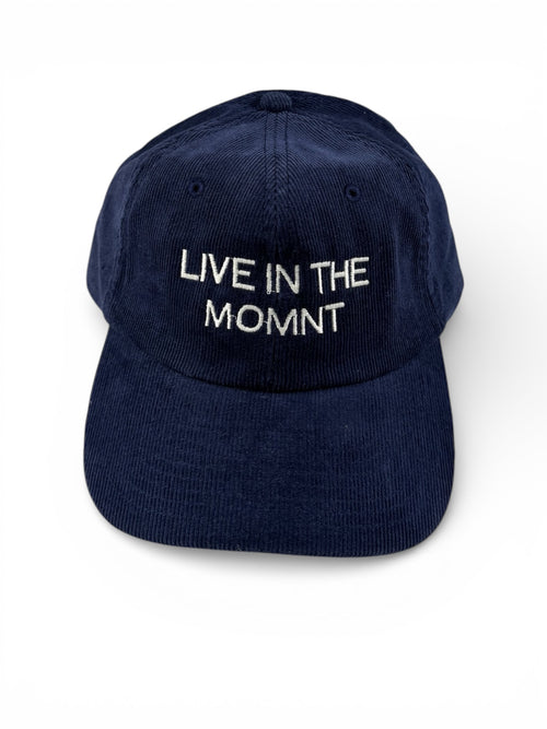 MOMNT Navy Corduroy Cap "LIVE IN THE MOMNT"
