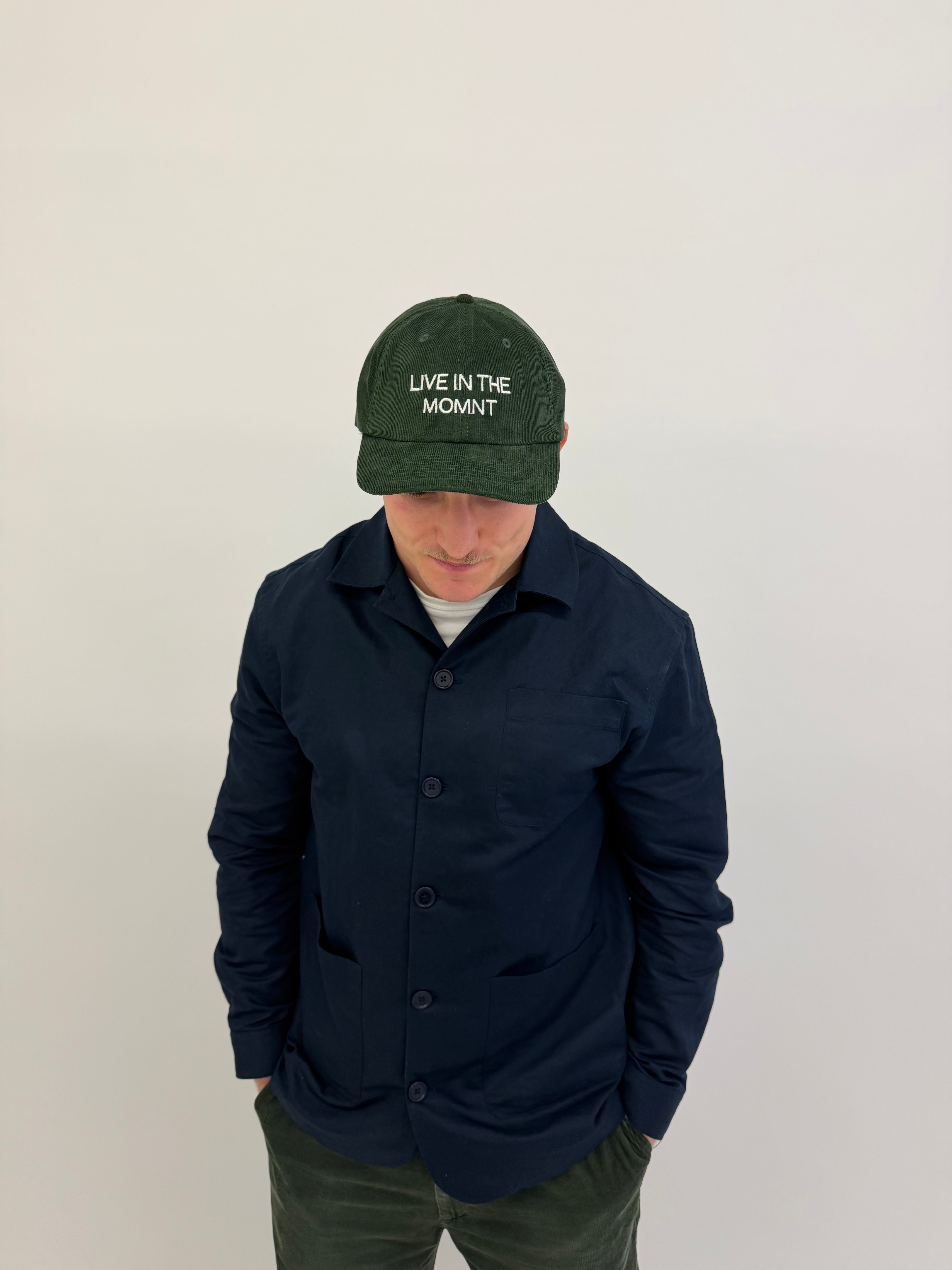 MOMNT Olive Corduroy Cap "LIVE IN THE MOMNT"