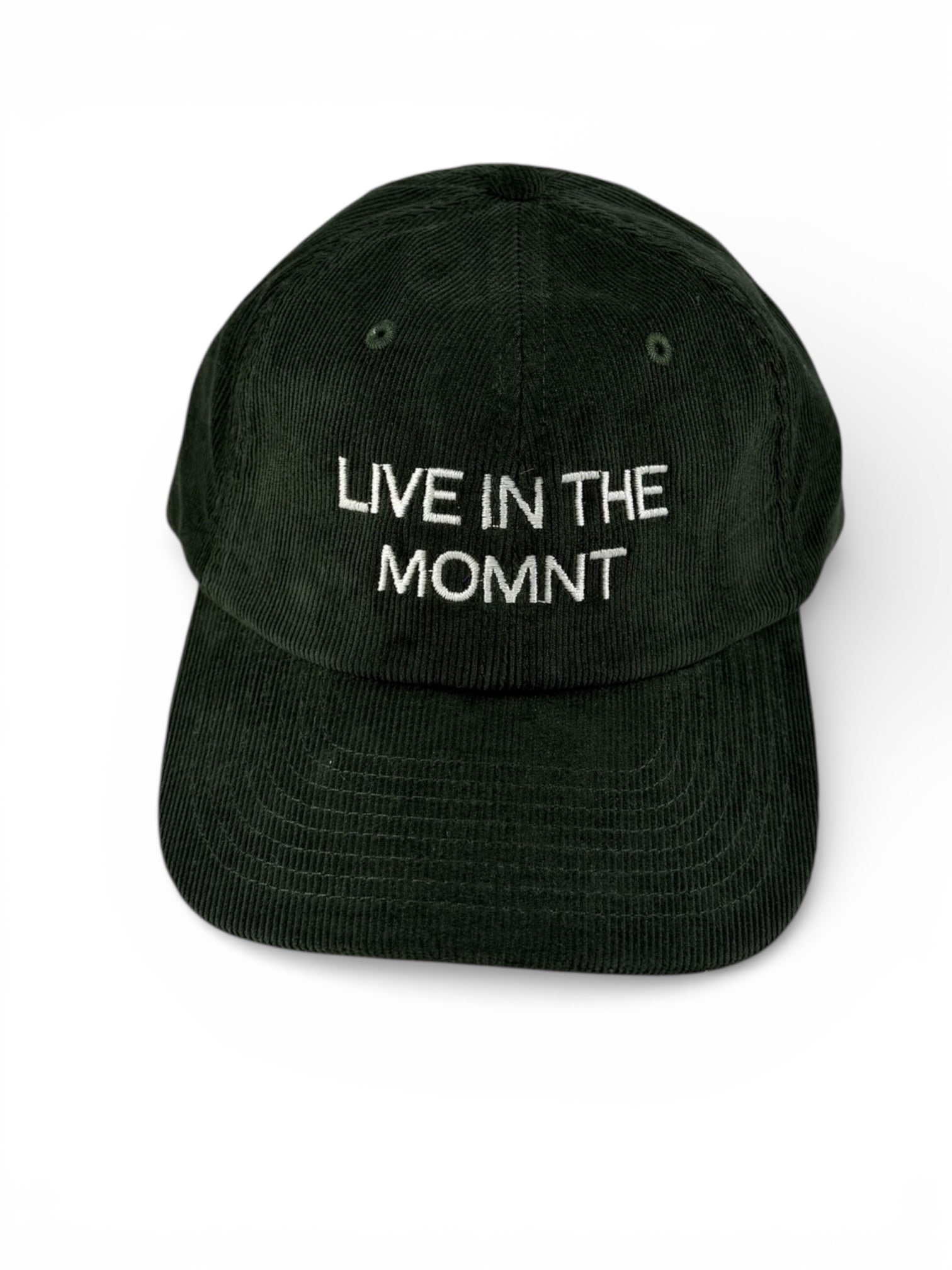 MOMNT Olive Corduroy Cap "LIVE IN THE MOMNT"